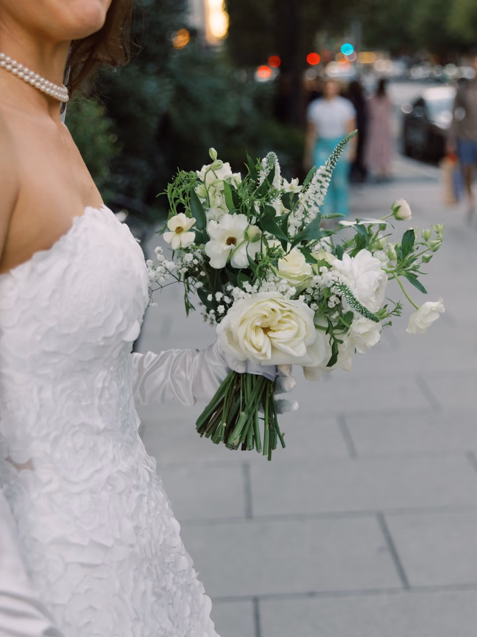 elegant bridal bouquet with lush white florals
